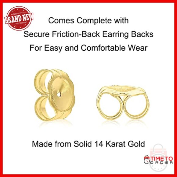 14K Real Solid Gold Solitaire Round CZ Studs Earrings Push  14k Gold Solitaire CZ Stud Earrings 8mm Round Push Back